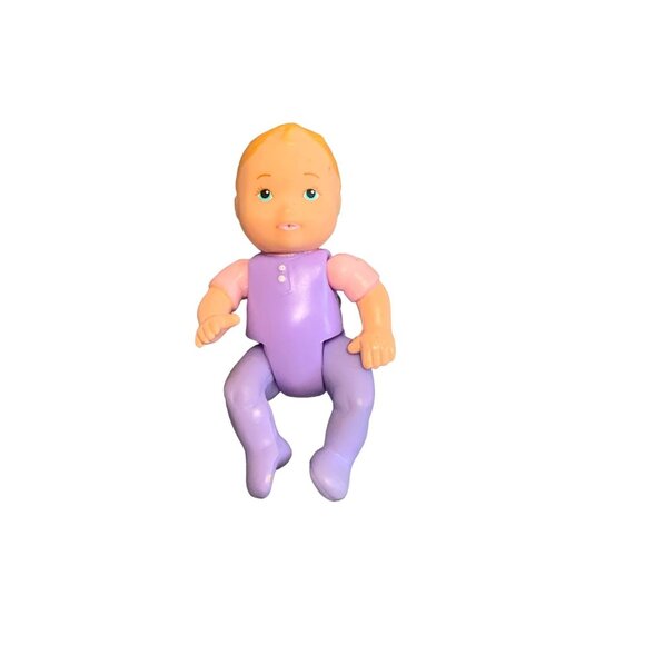 Vintage Fisher Price Loving Family Miniature Baby Doll with Purple Outfit & Blon - Picture 1 of 8